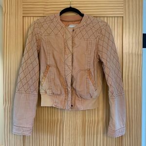 Anthropologie peach linen blend bomber size S